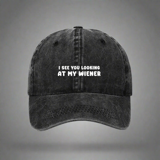 Black Dachshund dog owner embroidered cap. I see you looking at my wiener