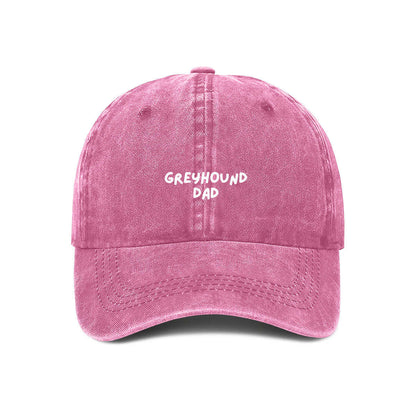Pink cap with GREYHOUND DAD embroidered in white on front