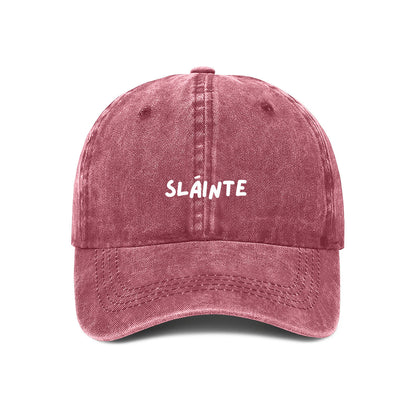 Maroon baseball cap with the word 'Sláinte' embroidered on the front.