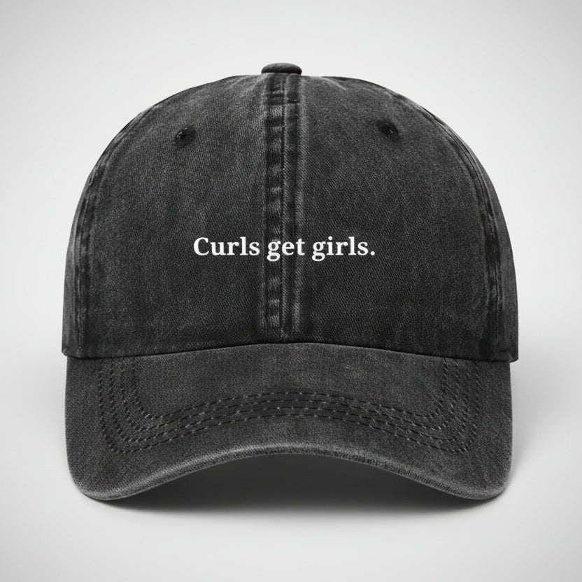 Black cap embroidered curls get girls. perfect for the gym