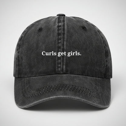 Black cap embroidered curls get girls. perfect for the gym