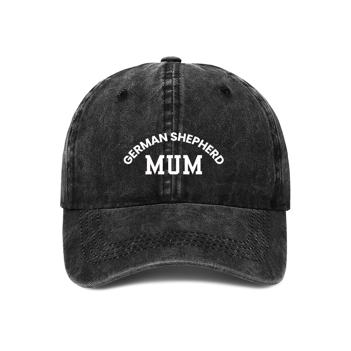 Best gift ideas. Black denim look cap with embroidered text "German Shepherd Mum"