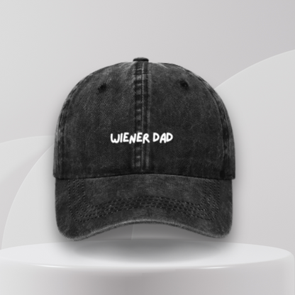 black cap embroidered wiener dad in white text. great gift idea for sausage dog owners in Australia