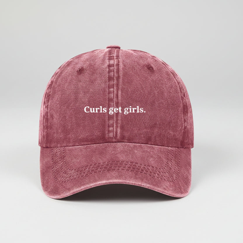 Maroon Curls Get Girls Cap. A Funny Gym Gift for Him or Her