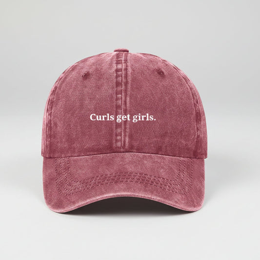Maroon Curls Get Girls Cap. A Funny Gym Gift for Him or Her