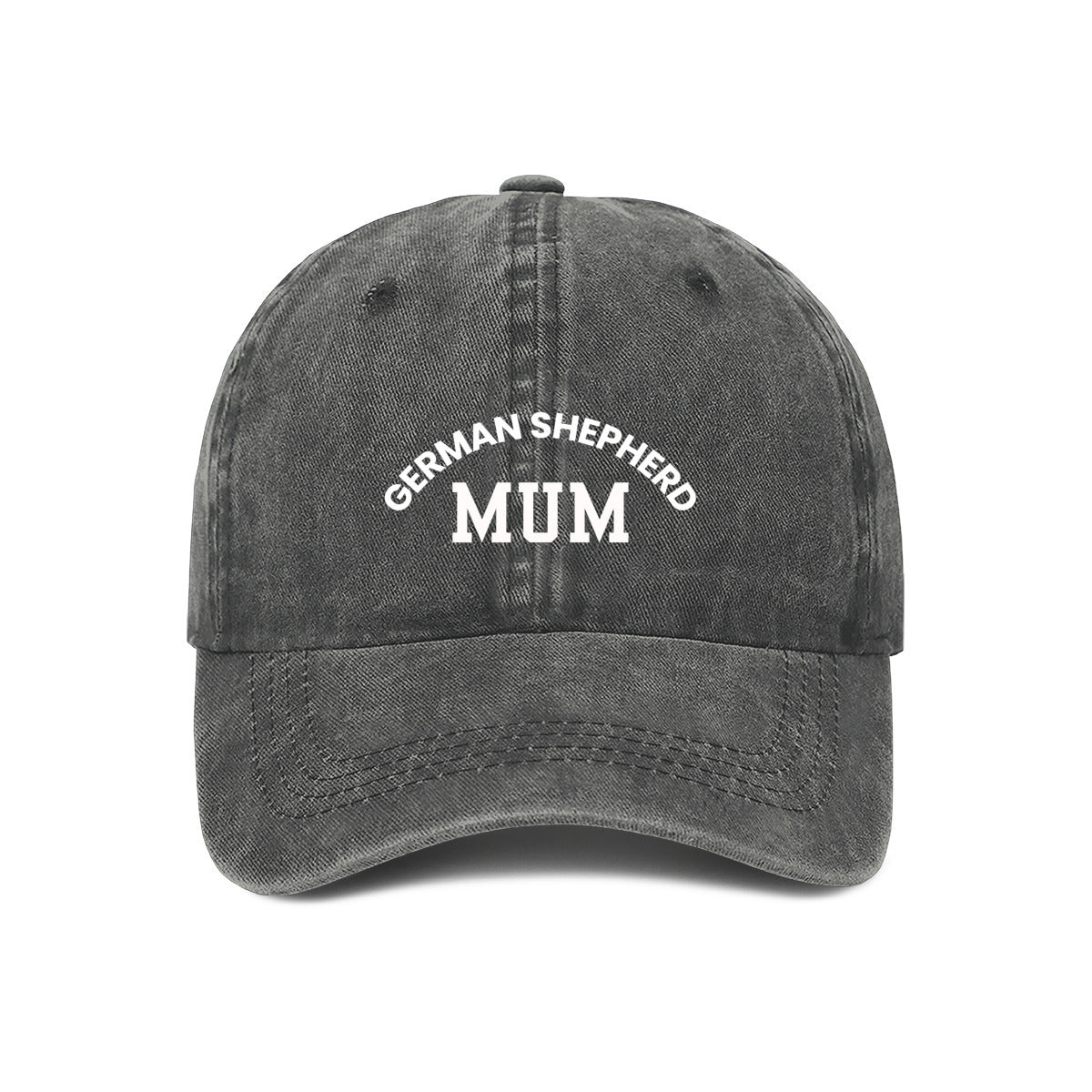 Best gift ideas. Grey denim look cap with embroidered text "German Shepherd Mum"