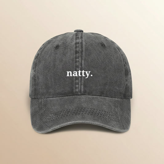 Natty embroidered on a grey cap