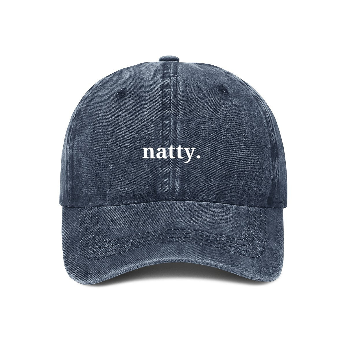Natty embroidered on a navy cap