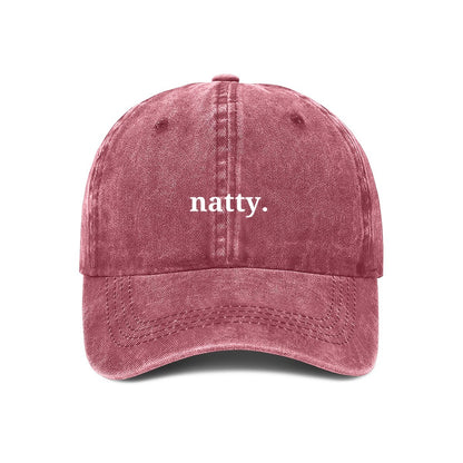 Natty embroidered on a maroon cap