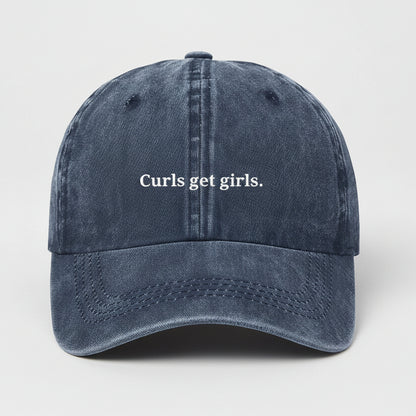 Navy gym cap embroidered curls get girls.
