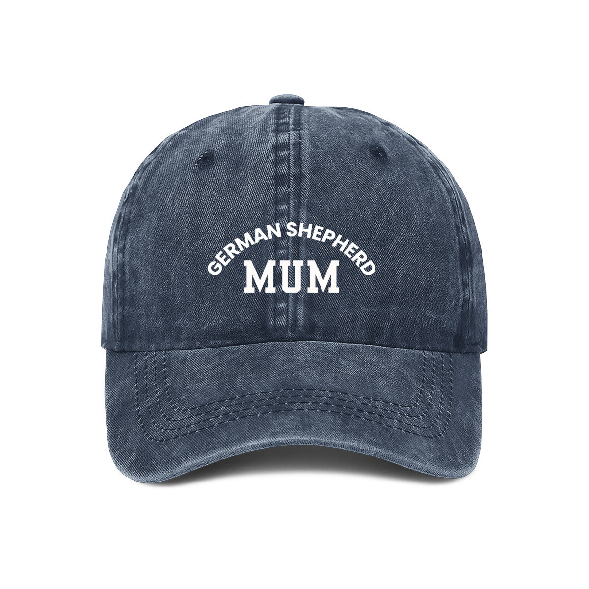 Best gift ideas. Navy denim look cap with embroidered text "German Shepherd Mum"