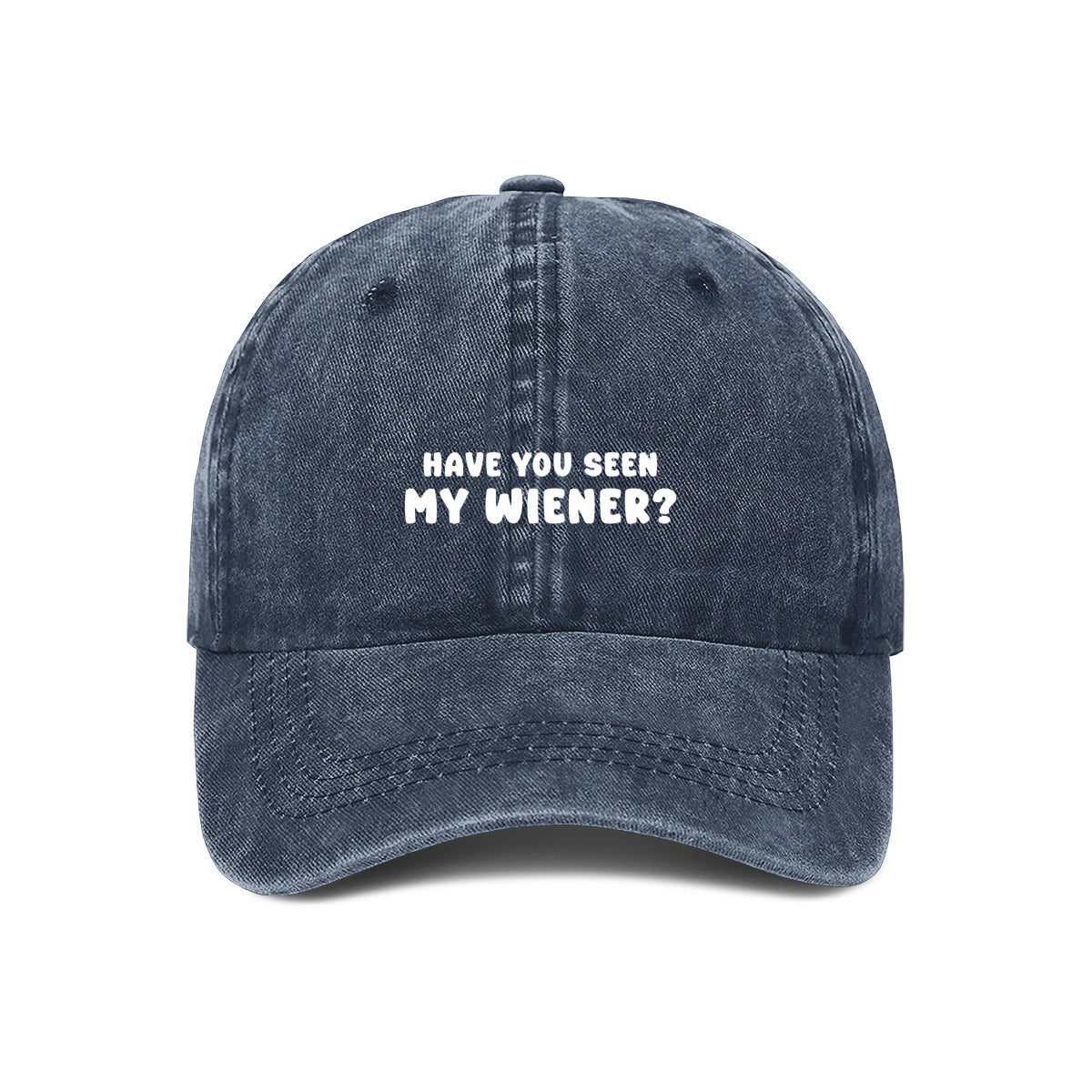 Navy cap embroidered for Dachshund owners. Have you seen my wiener?
