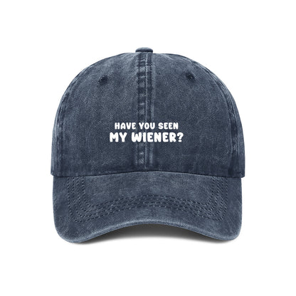 Navy cap embroidered for Dachshund owners. Have you seen my wiener?