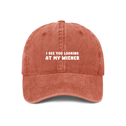 Orange Dachshund dog owner embroidered cap. I see you looking at my wiener