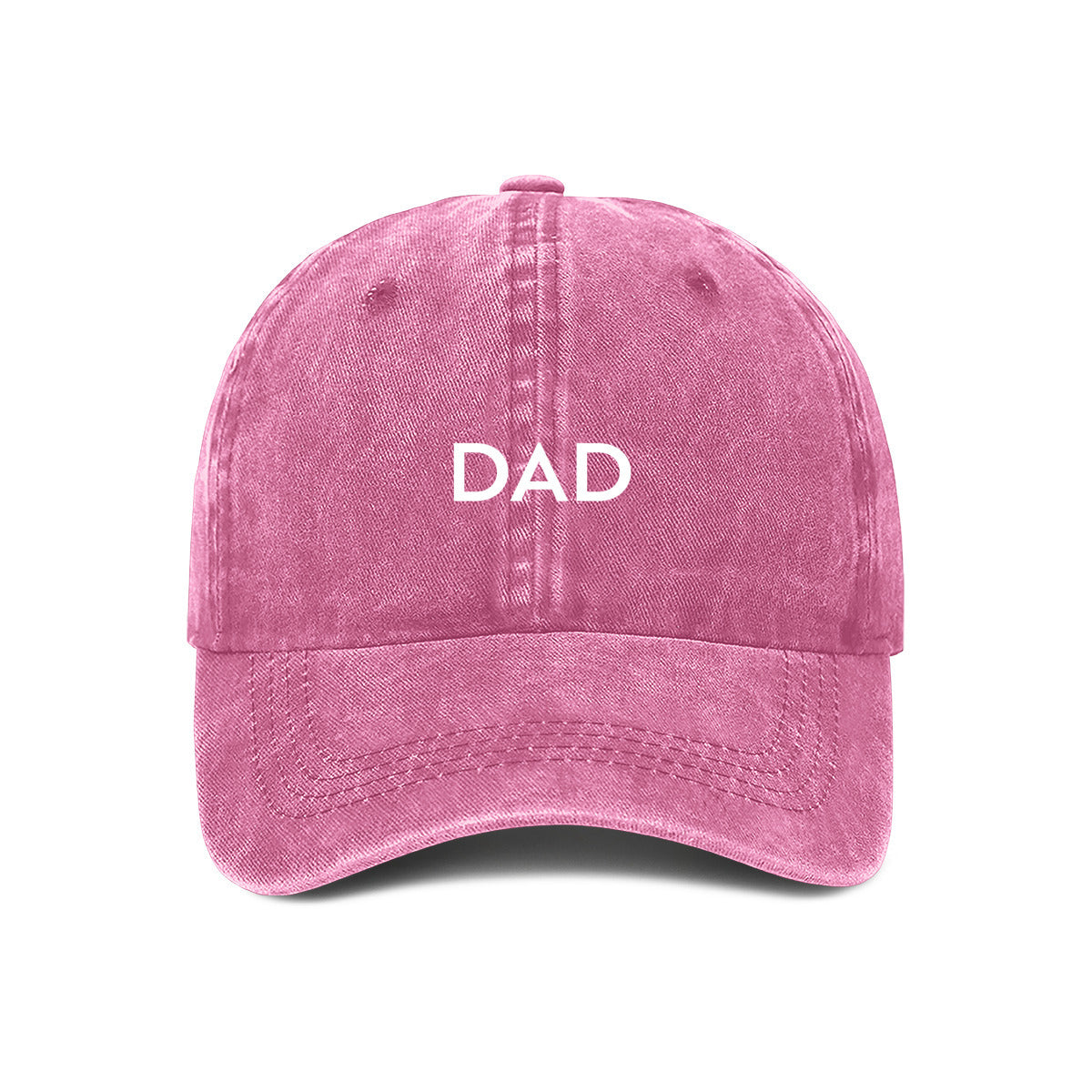 Pink cap with 'DAD' text on a white background