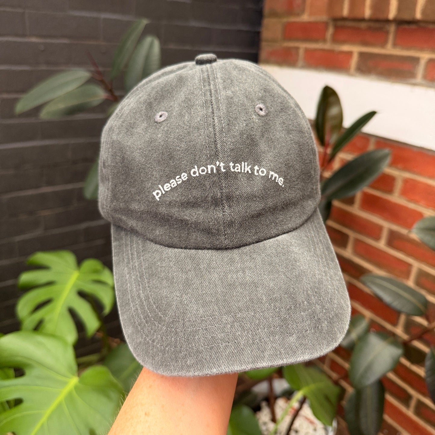 grey embroidered cap please don't talk to me