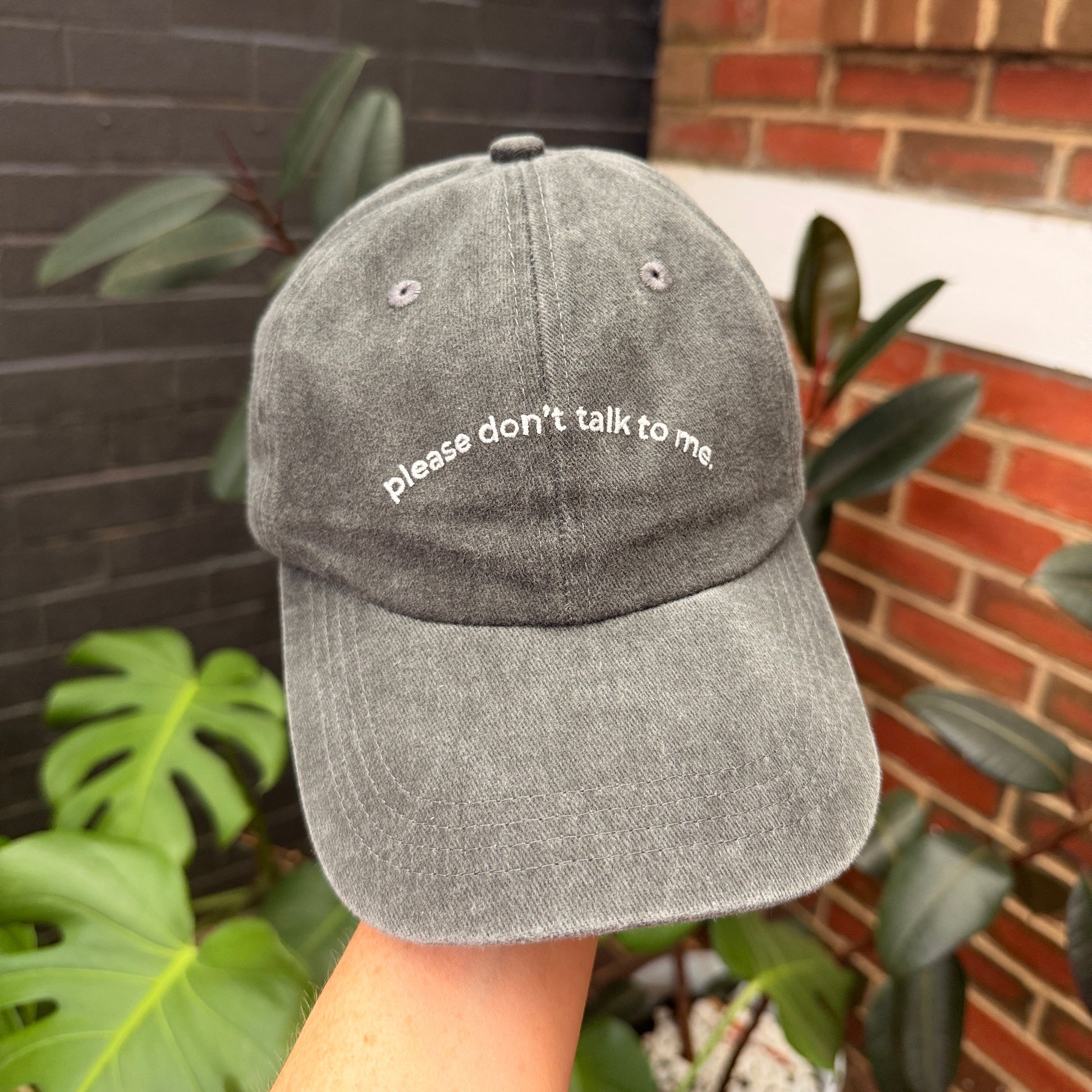 grey embroidered cap please don't talk to me