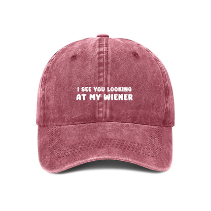 Red Dachshund dog owner embroidered cap. I see you looking at my wiener