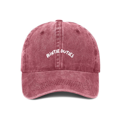 auntie duties embroidered cap red