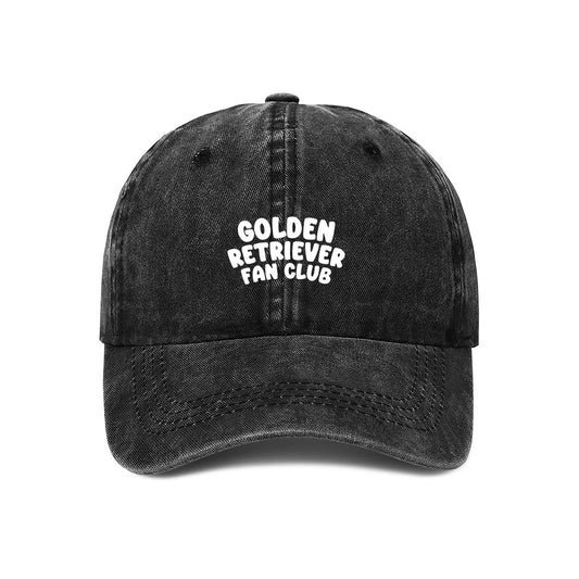 Black cap with 'Golden Retriever Fan Club' embroidered text on a white background