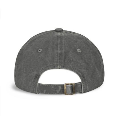 back of a grey cap with metal clasp