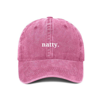 Natty embroidered on a pink cap
