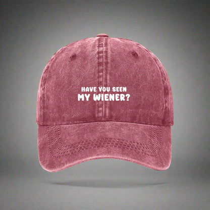 red cap embroidered for Dachshund owners. Have you seen my wiener?