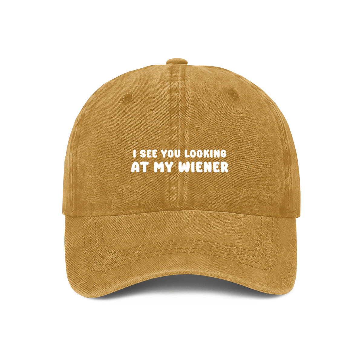 Yellow Dachshund dog owner embroidered cap. I see you looking at my wiener